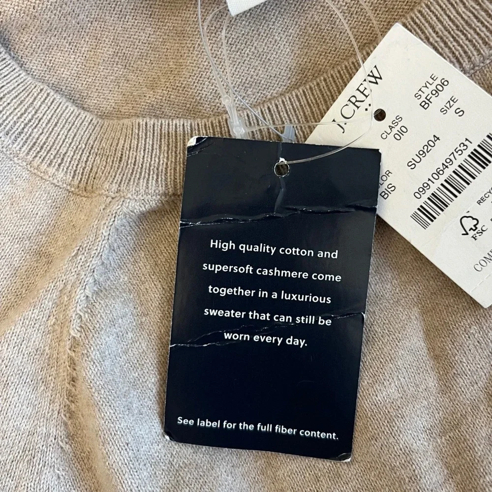 J. Crew The Cotton Cashmere‎ Sweater Long Sleeve Crew Neck Neutral Size Small